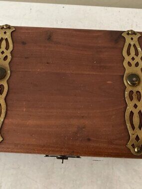 Share Vintage 1940s Cedar Wood Metal Banded Trinket Box